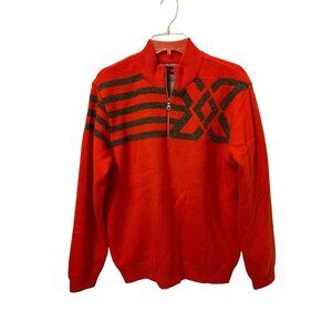 JDX 1/4 Zip Pullover Sweater Lined Wool Orange Gray Geometric Design Sz Large